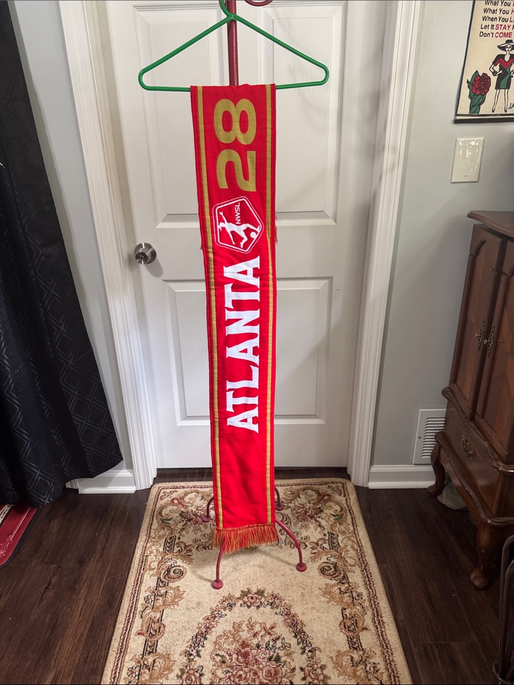 Atlanta 28 Red Fan Scarf with Gold Trim.
